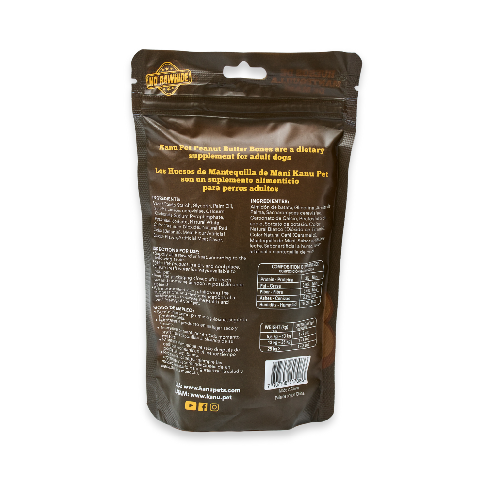 Snack  Jueso Grande de Mantequilla de Maní y Batata Kanu Pet Hueso para Perro L X 2 Uds