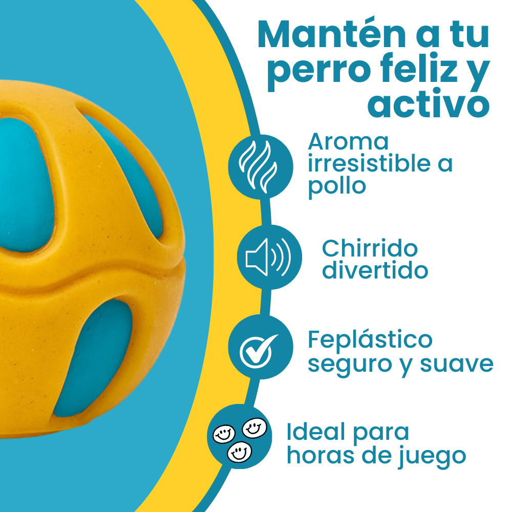 Juguete Pelota Blanda amarilla maciza con aroma a Pollo Kanu Pet para perro