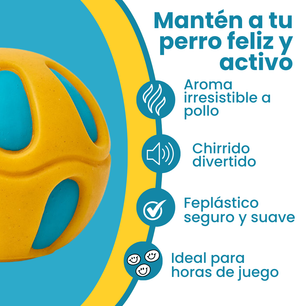 Juguete Pelota Blanda amarilla maciza con aroma a Pollo Kanu Pet para perro