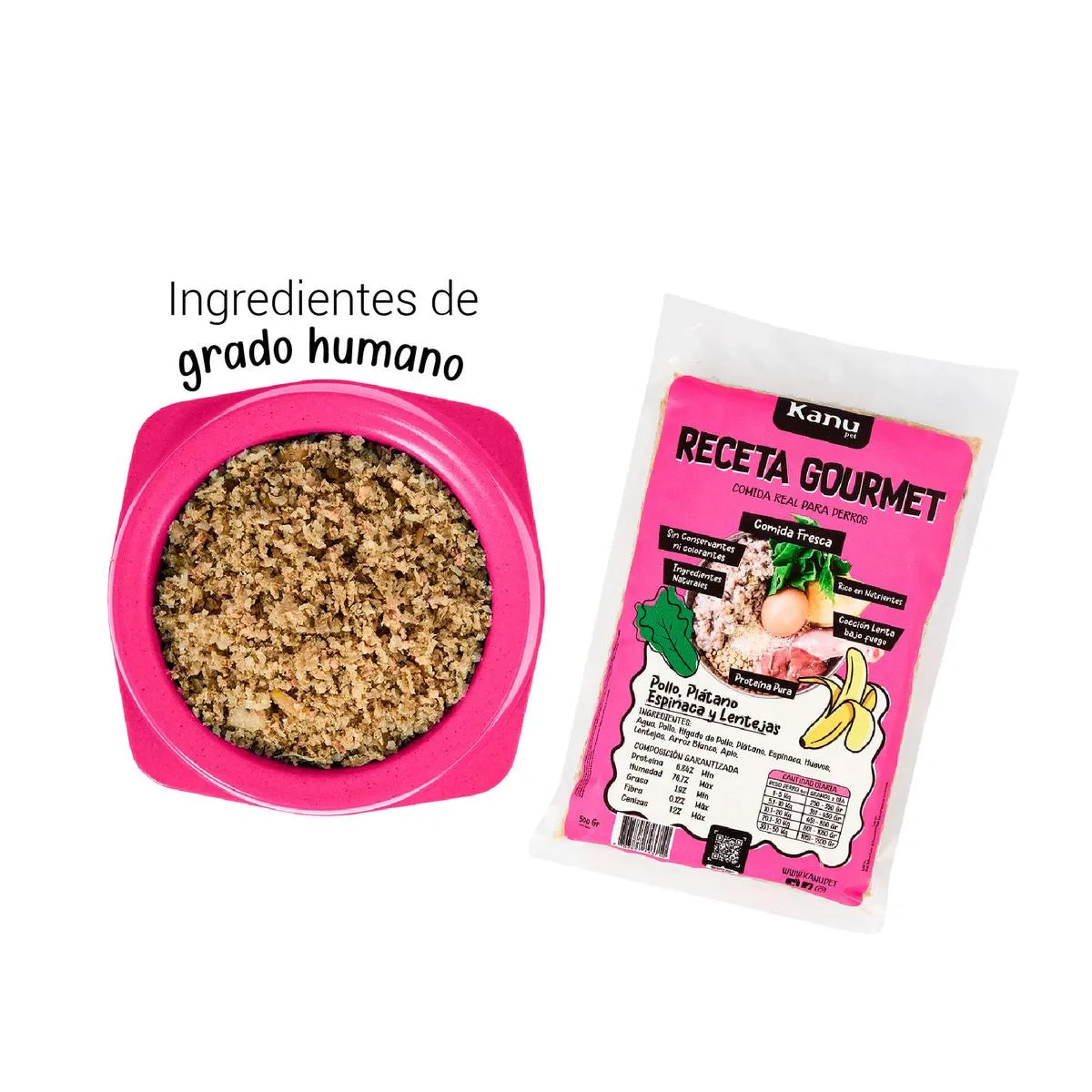 Alimento Congelado Receta Gourmet de Kanu Pet sabor a Pollo - Lentejas para perros. 100% Comida Real