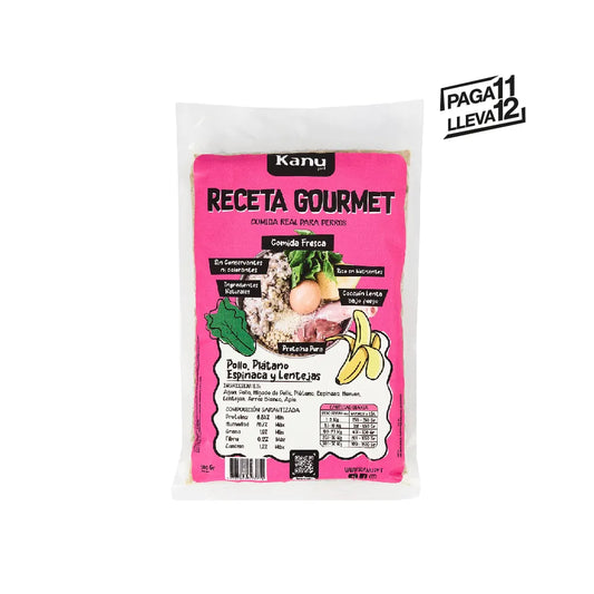 Alimento Congelado Receta Gourmet de Kanu Pet sabor a Pollo - Lentejas para perros. 100% Comida Real