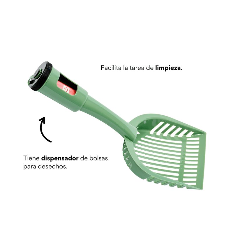 Pala con Dispensador para Arenero de Gato Kanu Pet Verde