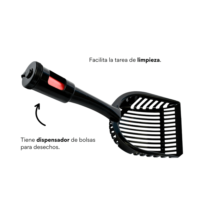 Pala con Dispensador para Arenero de Gato Kanu Pet Negra