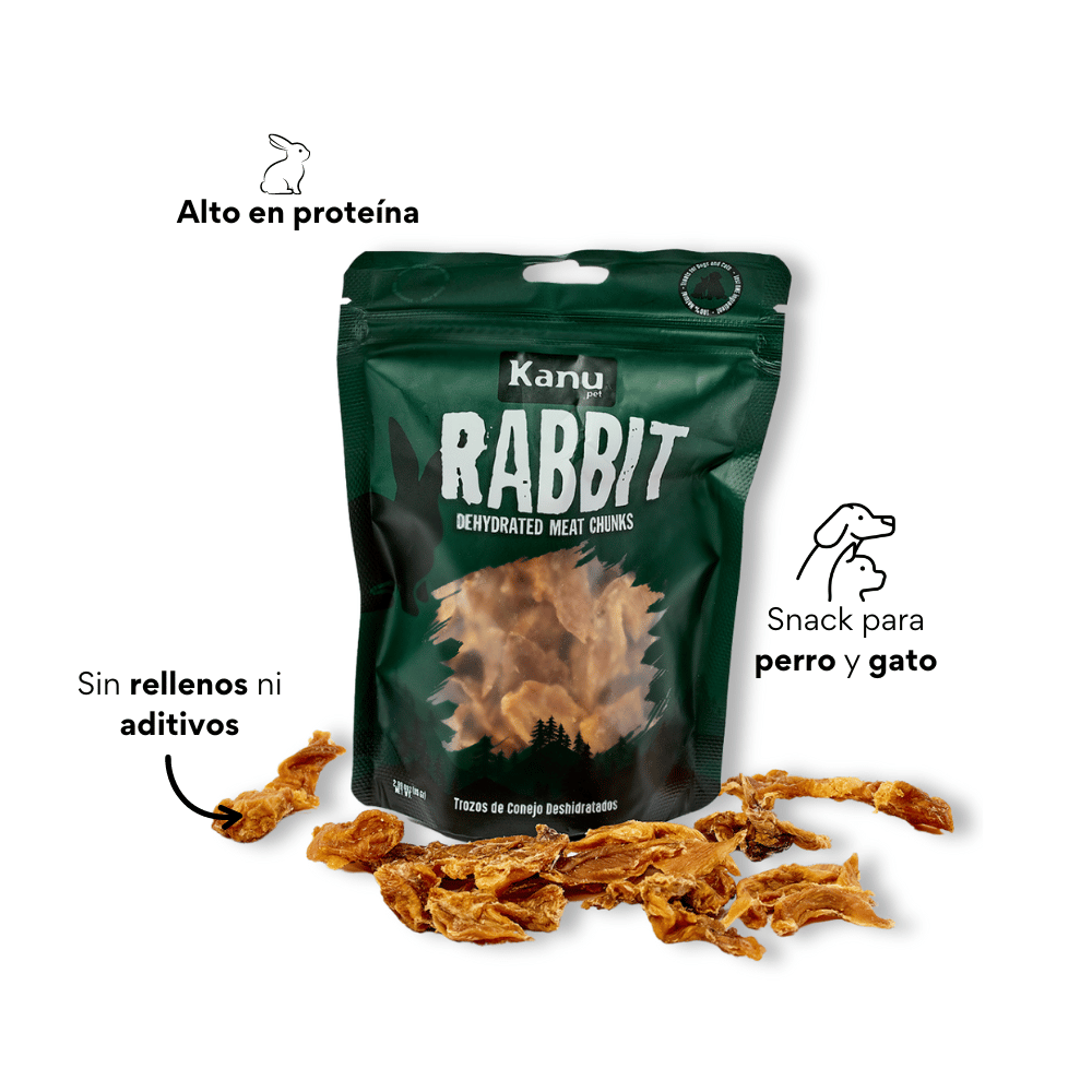 Snack de Trozos de Conejo Deshidratados Kanu Pet para perros y gatos 100% Natural , Un solo ingrediente