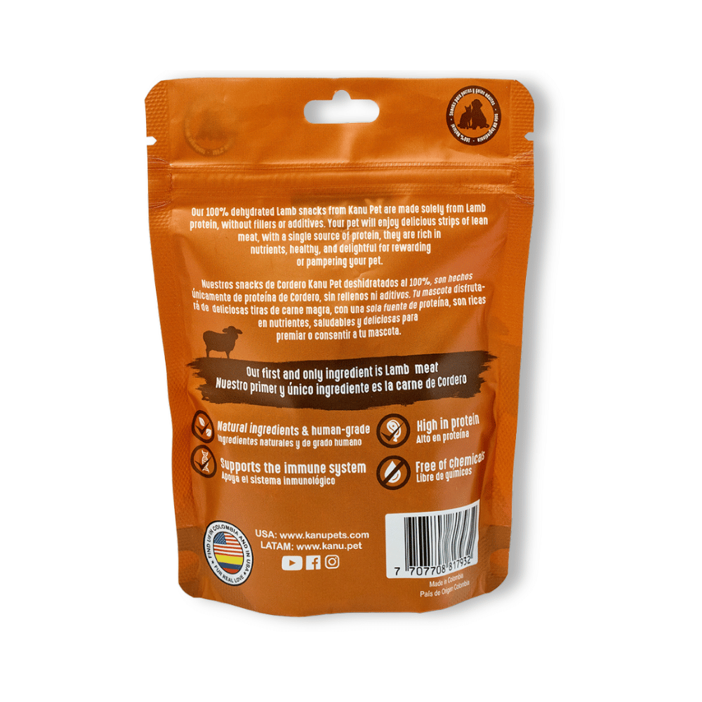 Snack de Trozos de Cordero Deshidratados Kanu Pet  para perros y gatos 100% Natural , Un solo ingrediente