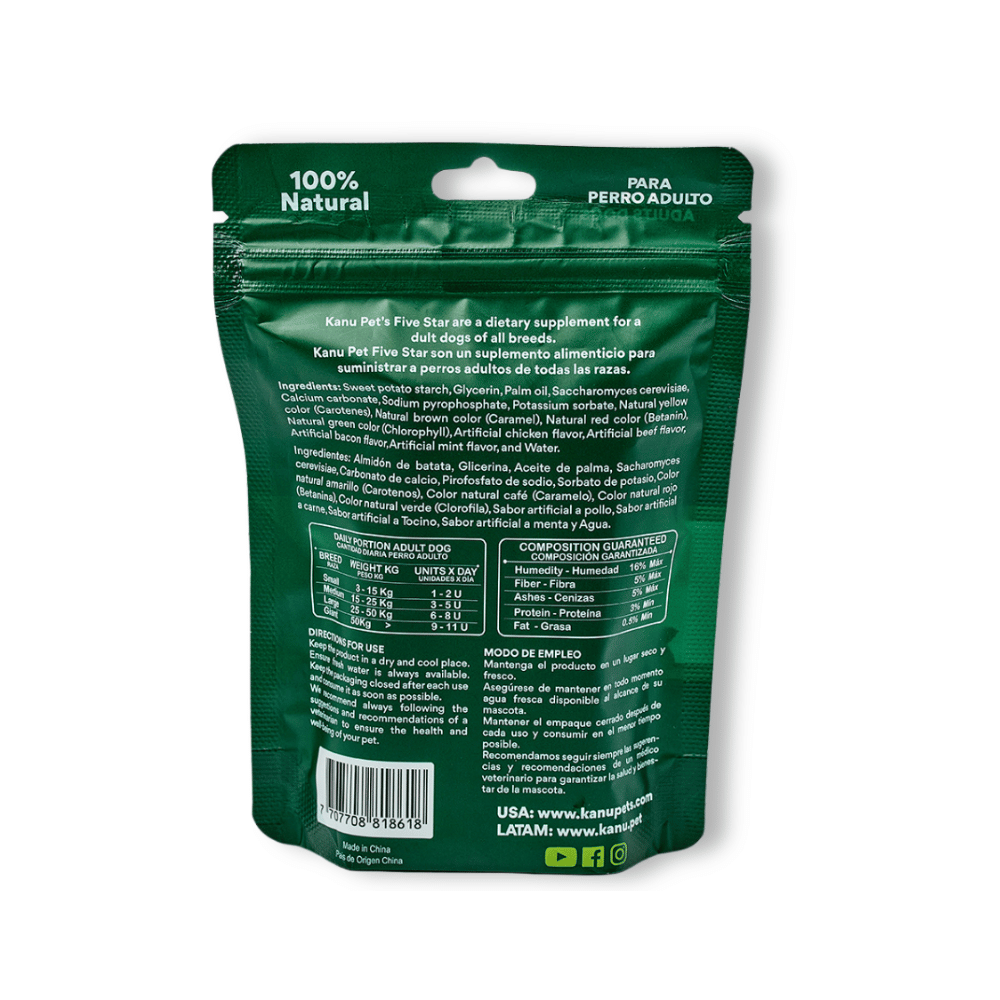 Snack  para la placa y el sarro Kanu Pet Dental Five Star para Perros  x 7 Unds