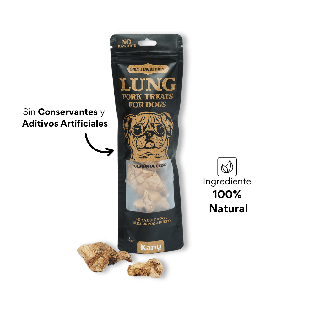 Snack Pulmón de Cerdo Deshidratado  Kanu Pet para Perros, Un Solo ingrediente 100% natural