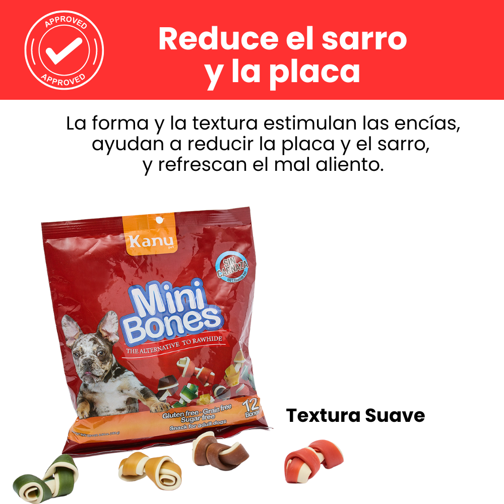 Snack Mini Huesos con Sabores surtidos Kanu Pet Mini Bones Pet para Perros x 12 Unds