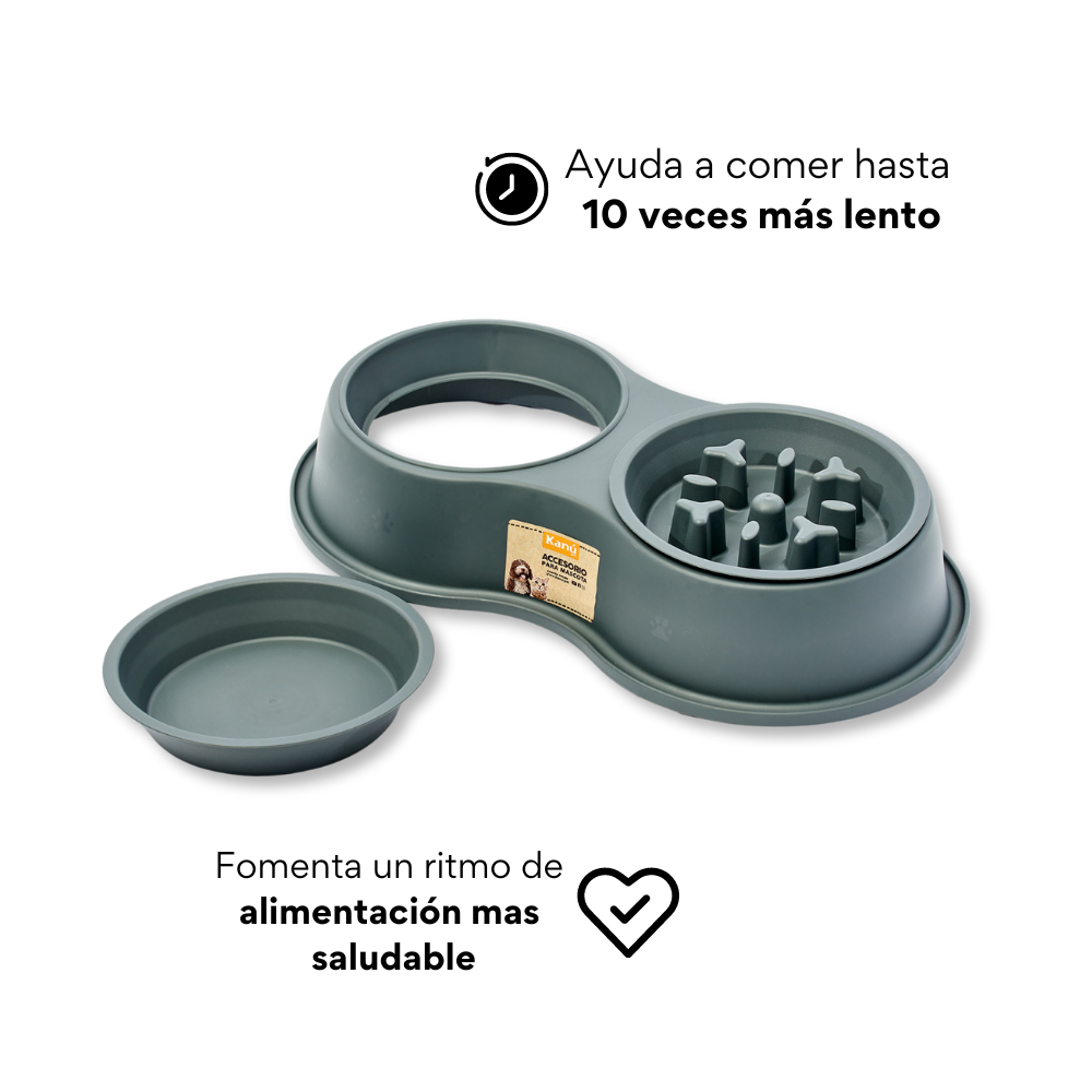 Comedero Circular Antirreflujo  Doble Kanu Pet Gris para Perro y Gato