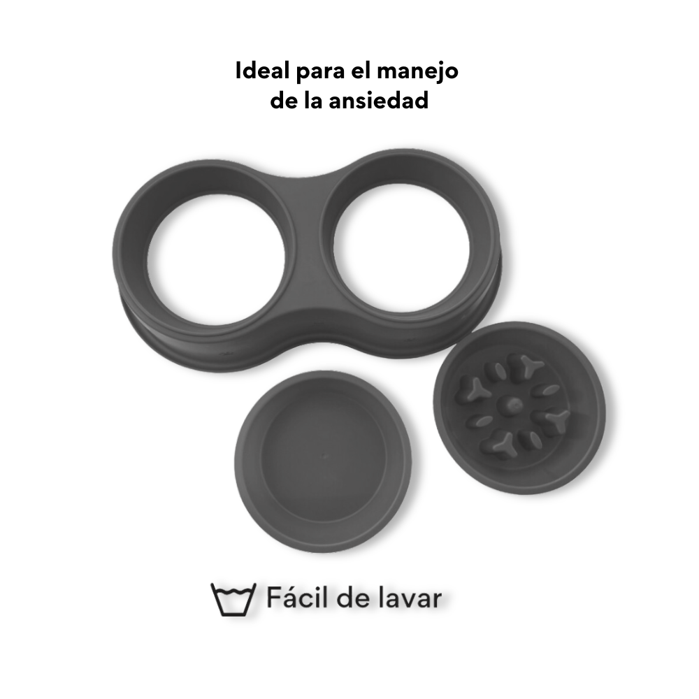 Comedero Circular Antirreflujo  Doble Kanu Pet Gris para Perro y Gato