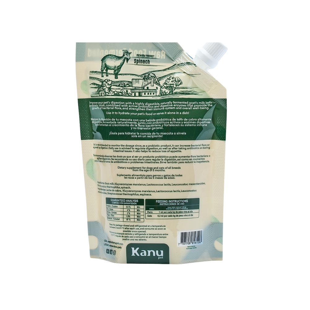 Suplemento Kéfir de Leche de Cabra Kanu Pet para Perro y Gato Espinaca 100% Natural
