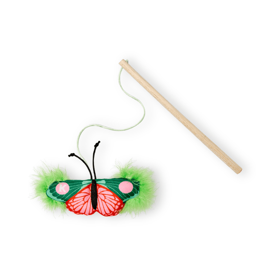 Juguete de  Peluche Mariposa Verde Azul con vara para gato Kanu Pet