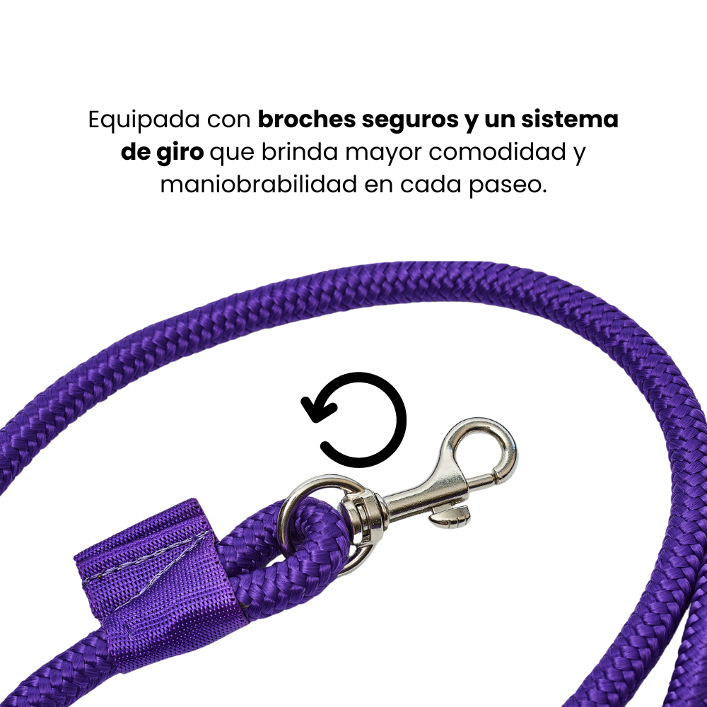 Correa Cuerda Redonda Kanu Pet con Argolla para Dispensador de Bolsas  para Perro  Morada