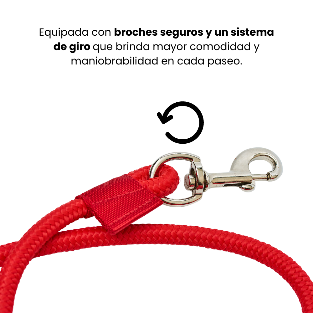 Correa Cuerda Redonda Kanu Pet con Argolla para Dispensador de Bolsas  para Perro Roja