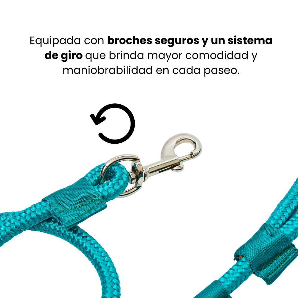 Correa Cuerda Redonda Kanu Pet con Argolla para Dispensador de Bolsas  para Perro aguamarina