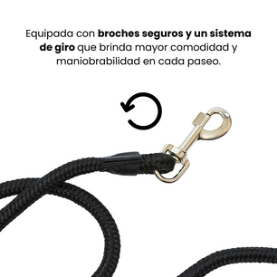 Correa Cuerda Redonda Kanu Pet con Argolla para Dispensador de Bolsas  para Perro  Negra
