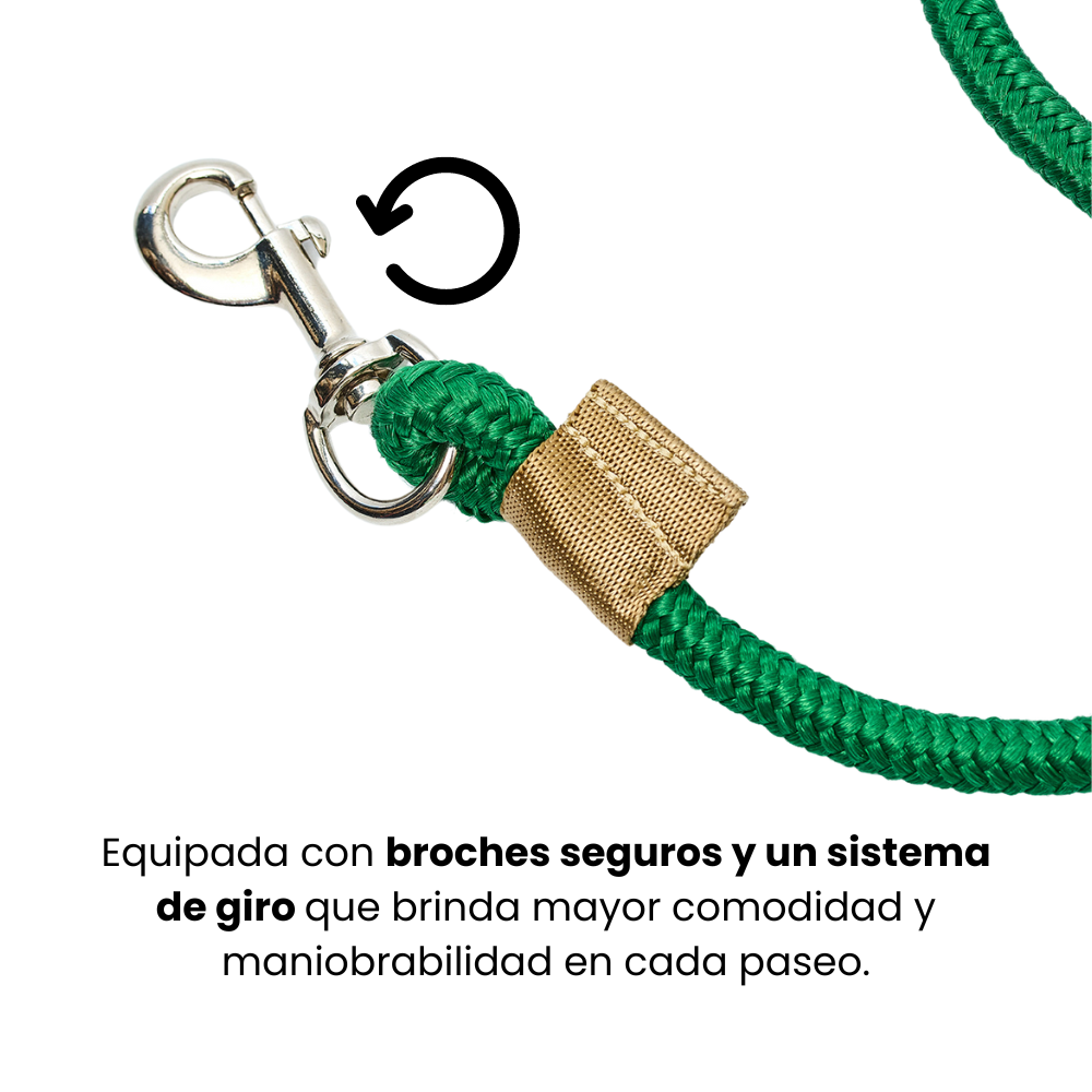 Correa Cuerda Redonda Kanu Pet con Argolla para Dispensador de Bolsas  para Perro Verde