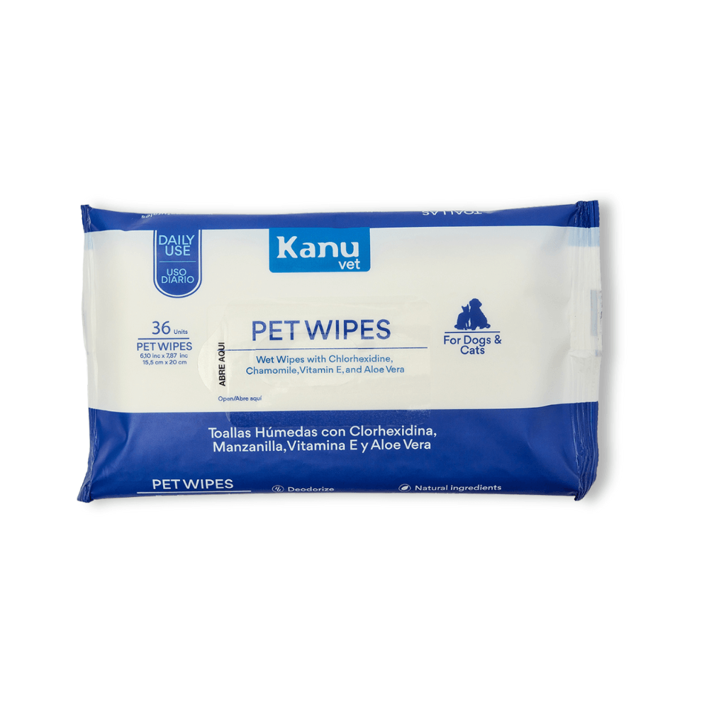 Pañitos Húmedos con Clorhexidina Kanu Vet para Perros y Gatos