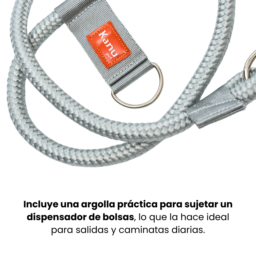 Correa Cuerda Redonda Kanu Pet con Argolla para Dispensador de Bolsas  para Perro  Plateada