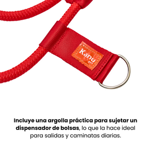 Correa Cuerda Redonda Kanu Pet con Argolla para Dispensador de Bolsas  para Perro Roja
