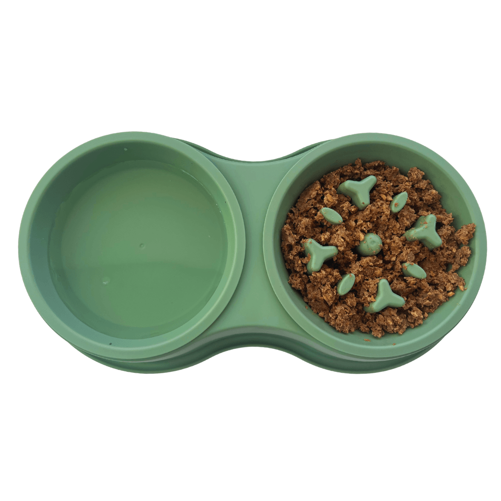 Comedero Circular Antirreflujo  Doble Kanu Pet Verde Oliva para Perro y Gato
