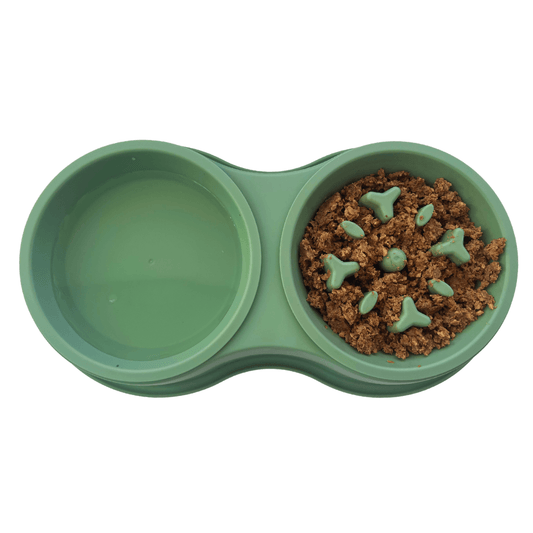 Comedero Circular Antirreflujo  Doble Kanu Pet Verde Oliva para Perro y Gato
