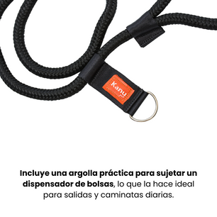 Correa Cuerda Redonda Kanu Pet con Argolla para Dispensador de Bolsas  para Perro  Negra