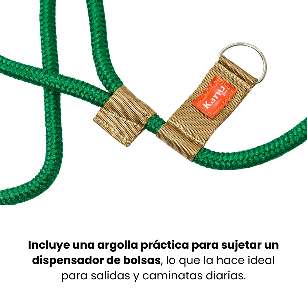 Correa Cuerda Redonda Kanu Pet con Argolla para Dispensador de Bolsas  para Perro Verde