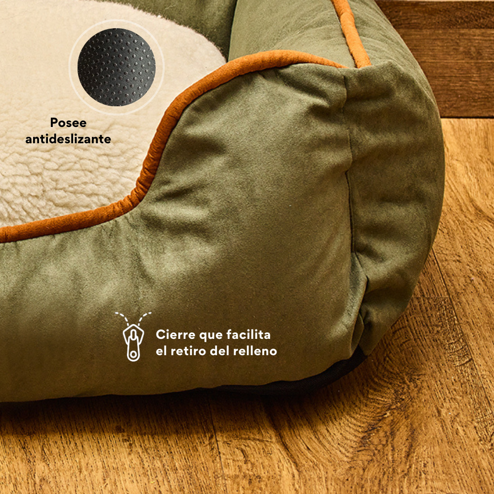 Cama Rectangular Ovejero Verde Militar Kanu Pet  para Perro