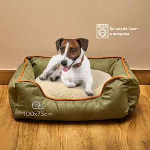 Cama Rectangular Ovejero Verde Militar Kanu Pet  para Perro