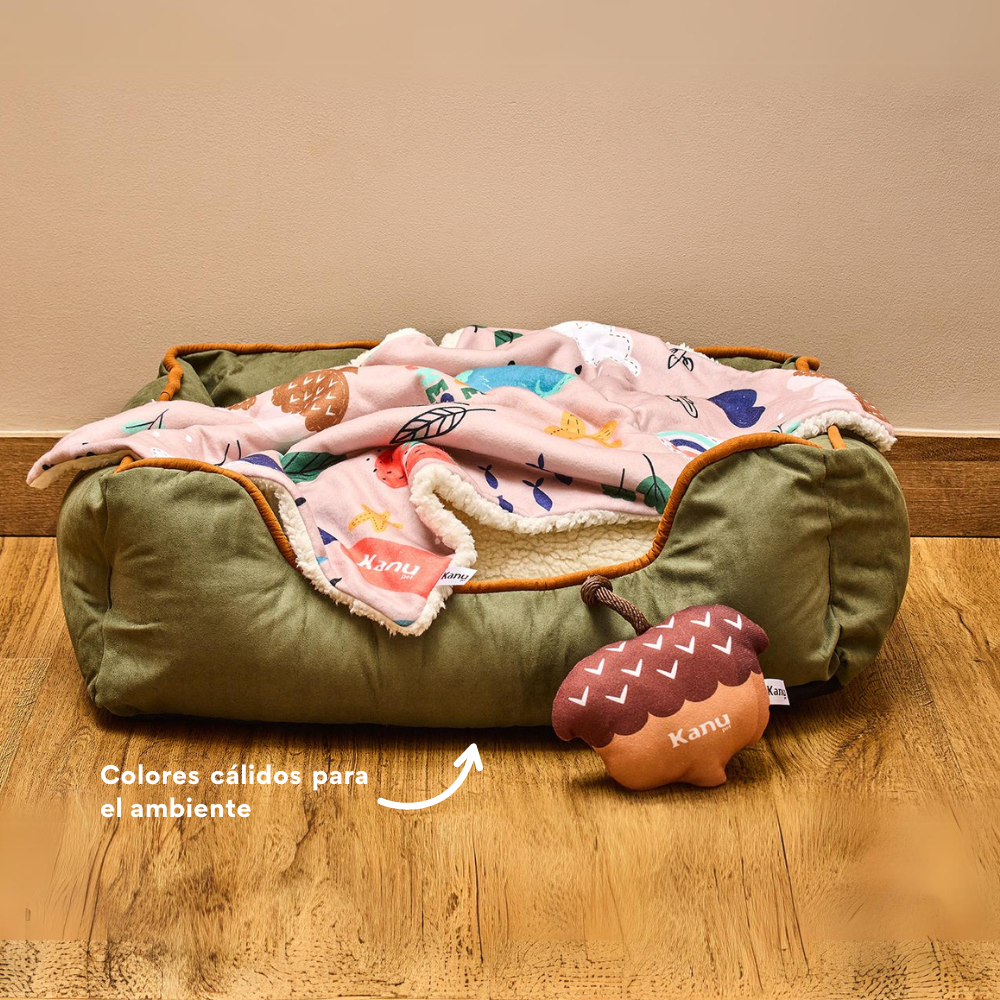 Cama Rectangular Ovejero Verde Militar Kanu Pet  para Perro
