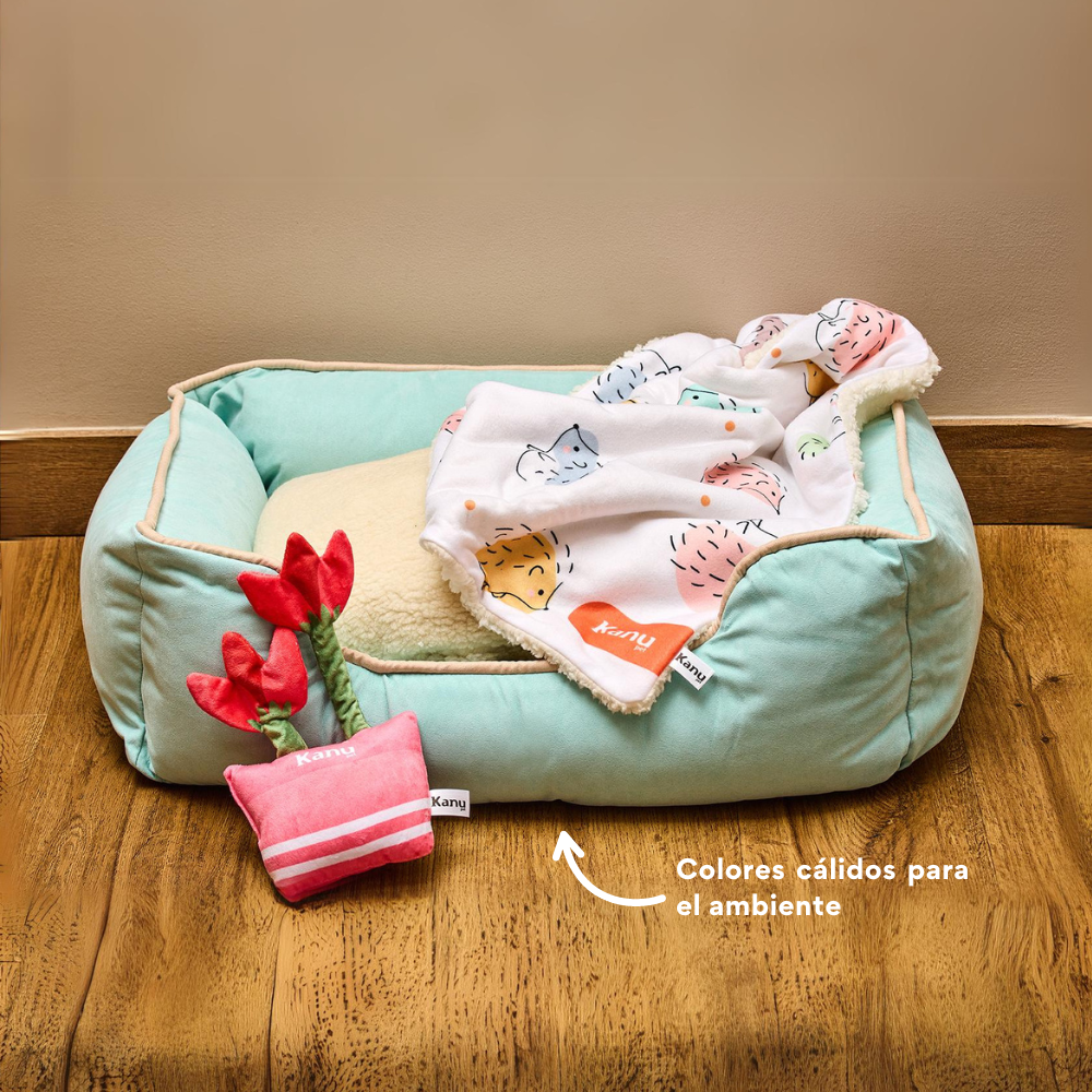 Cama Rectangular Ovejero Verde Aguamarina Kanu Pet  para Perro
