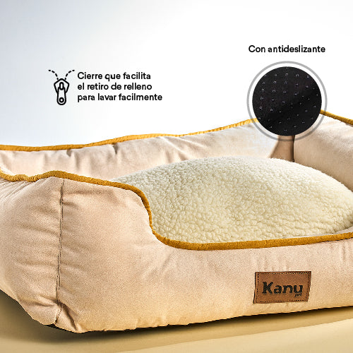 Cama Rectangular Ovejero Beige Kanu Pet para Perro