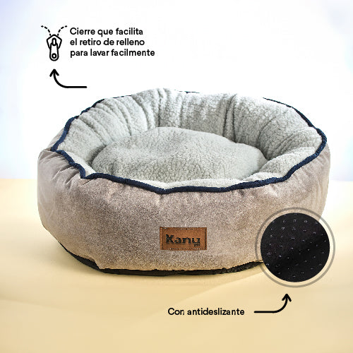 Cama Redonda Ovejero Gris Con Azul  Kanu Pet Para Perro