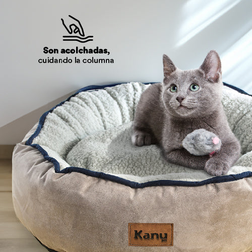 Cama Redonda Ovejero Gris Con Azul  Kanu Pet Para Perro