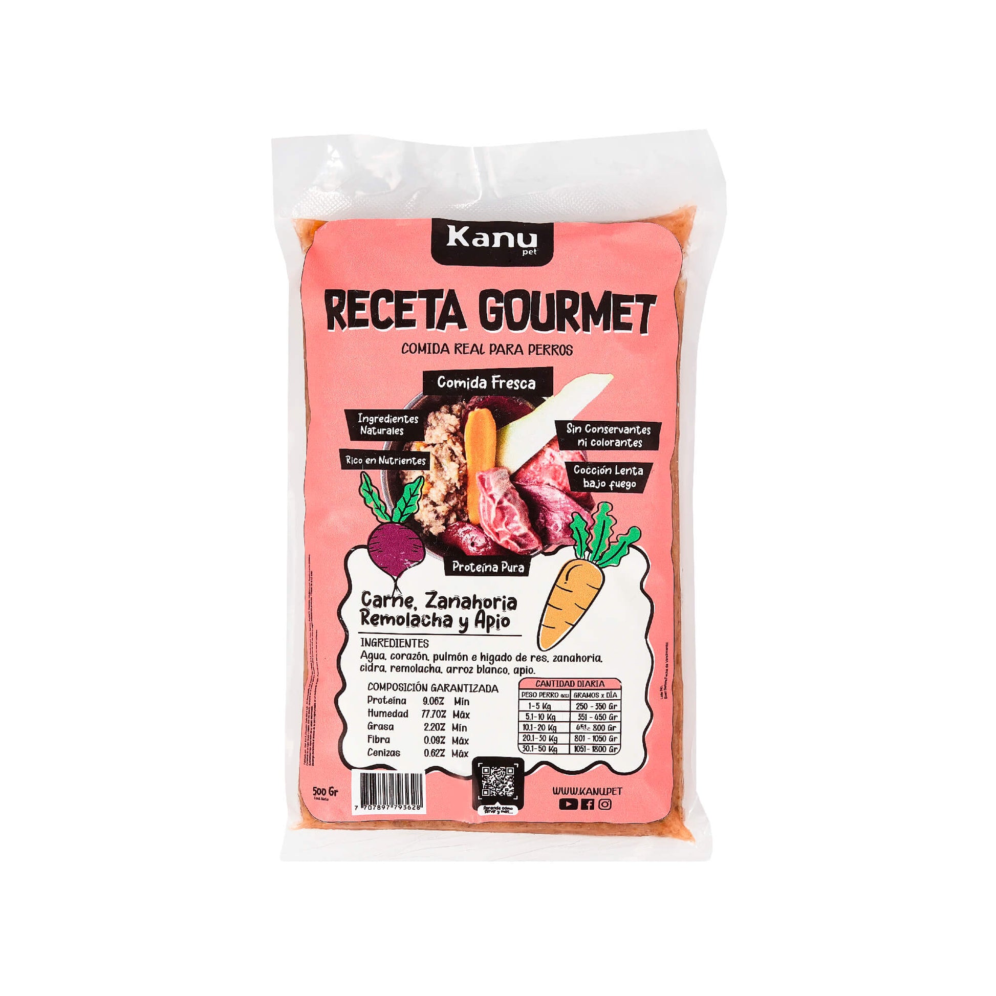Alimento Congelado Receta Gourmet de Kanu Pet sabor a Carne de Res , Higado y Remolacha para perros. 100% Comida Real