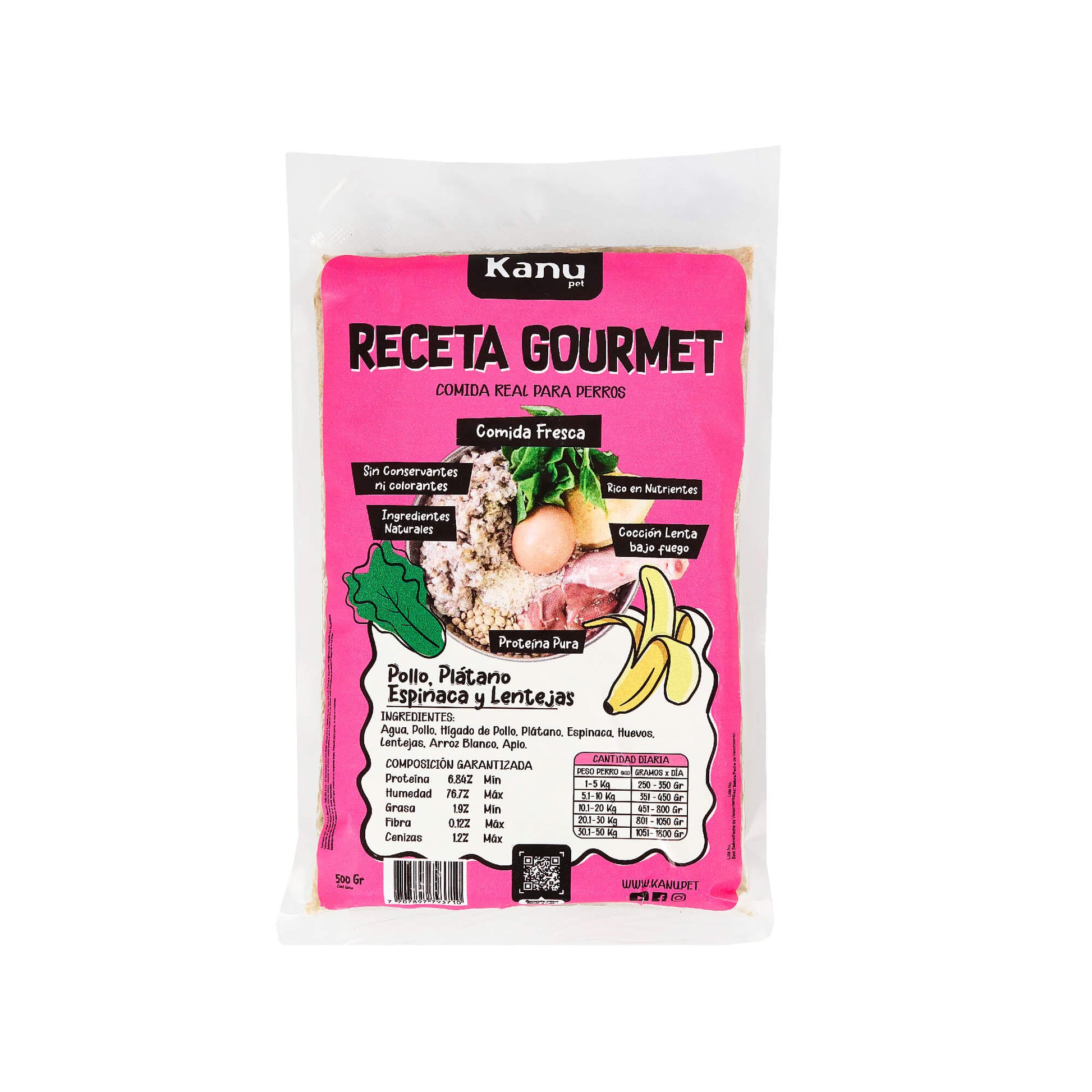 Alimento Congelado Receta Gourmet de Kanu Pet sabor a Pollo - Lentejas para perros. 100% Comida Real